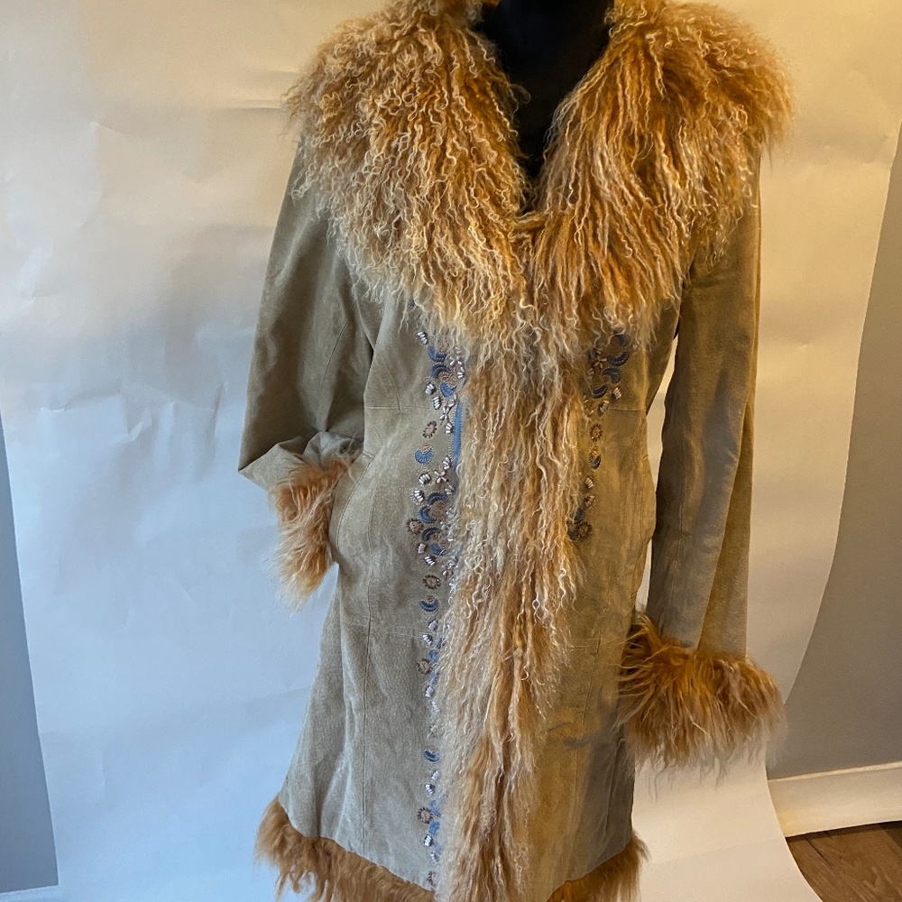 COPY - Vintage suede coat with yak fur
